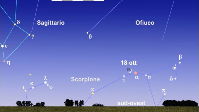 La Luna e Antares al tramonto del 18 ottobre